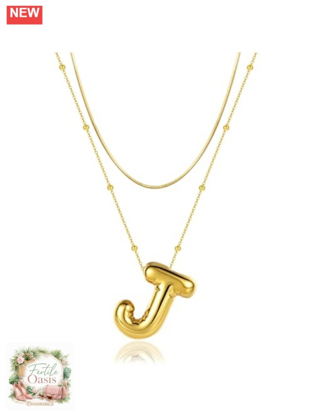 2-Piece Initial Necklace Set, 14K Gold Plated Personalized Letter Pendant